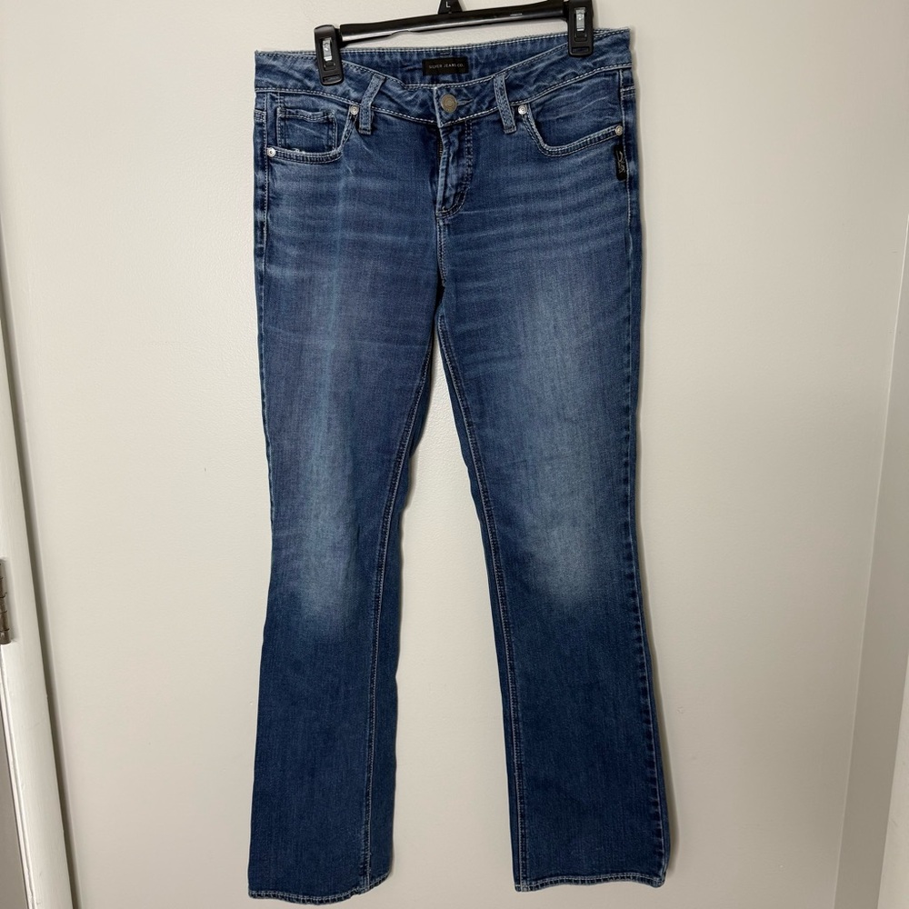 Silver Jeans Women’s 29/33 Suki Slim Boot Medium Wash Embellished 99% Cotton